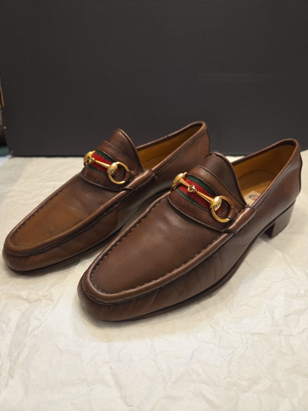 GUCCI 1953 Brown Leather Gold Horsebit Loafer, Sz UK 8, US 8.5 Eu42
